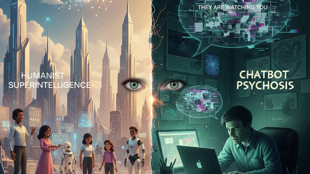 D'un côté la cité radieuse de la superintelligence humaniste, de l'autre le monde sombre de la psychose des chatbots, un regard humain à la jointure
